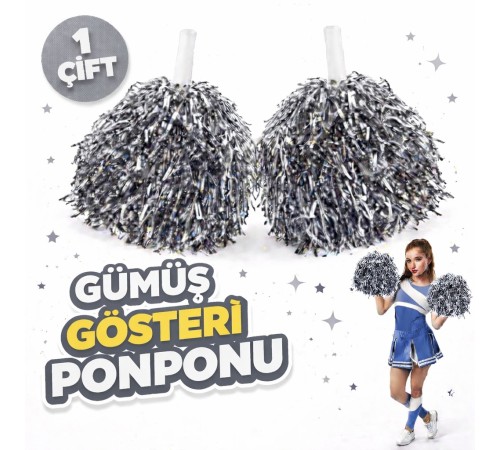 1 Çift ( 2 Adet ) Gümüş Renk 23 Nisan 19 Mayıs 29 Ekim Okul Gösteri Ponponları