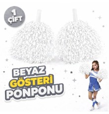 1 Çift ( 2 Adet ) Beyaz Renk 23 Nisan 19 Mayıs 29 Ekim Okul Gösteri Ponponları Ekstra Dolgun