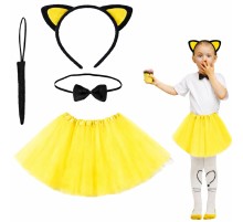 Sarı Renk Etekli Kedi Kostüm Seti (Tütü, Taç, Papyon, Kuyruk)