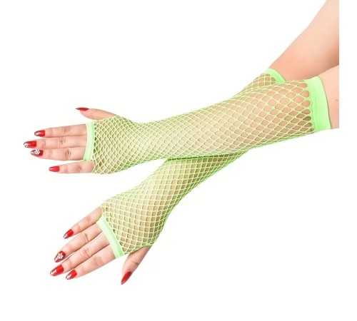 80’ler 90’lar Retro Neon Yeşil File Parmaksız Eldiven 26 cm