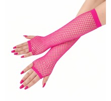 80’ler 90’lar Retro Neon Fuşya Şeker Pembesi File Parmaksız Eldiven 26 cm