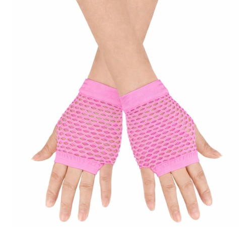 80 ler 90 lar Retro Neon Pembe File Parmaksız Kısa Eldiven 11 Cm