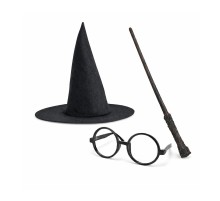 Harry Potter Tarzı Çocuk Seti - Siyah Keçe Şapka, Asa, Gözlük