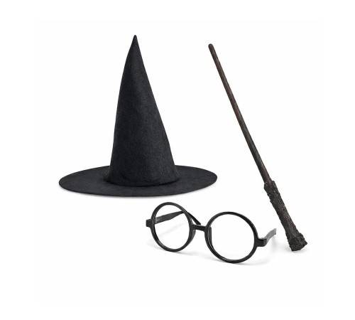 Harry Potter Tarzı Çocuk Seti - Siyah Keçe Şapka, Asa, Gözlük