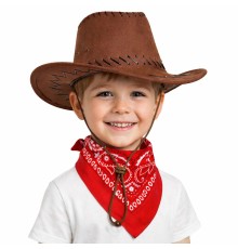 Çocuk Kovboy Şapka Kahverengi & Kırmızı Bandana Fular Seti