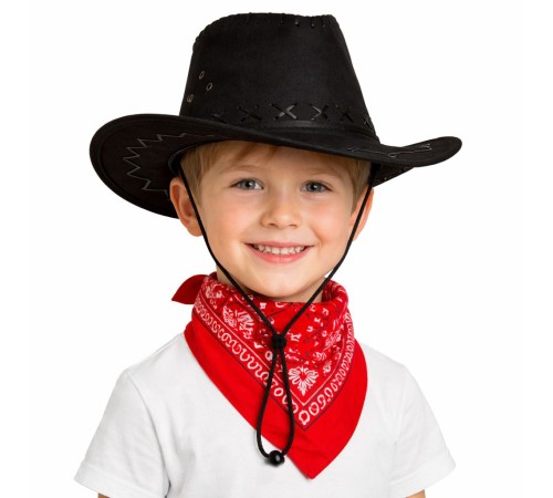 Çocuk Kovboy Şapka Siyah & Kırmızı Bandana Fular Seti