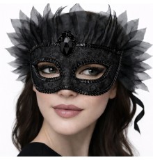 Siyah Taşlı Venedik Maskesi Lüks Tüllü Parti Maskesi