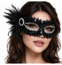 Siyah Taşlı Venedik Parti Maskesi – Tüylü Payetli