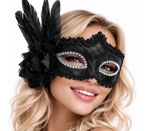 Siyah Tüylü Venedik Lüks Balo Maskesi