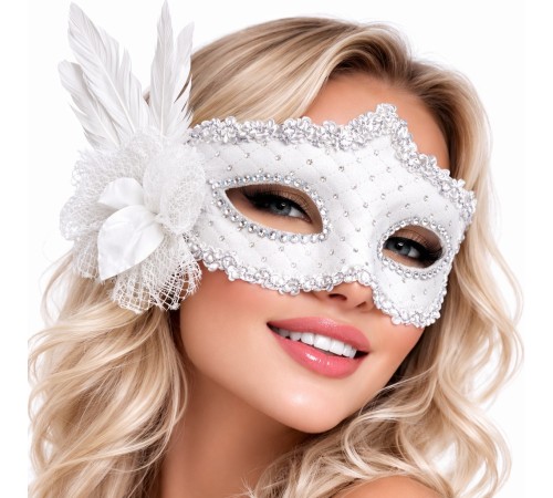 Beyaz Tüylü Venedik Lüks Balo Maskesi