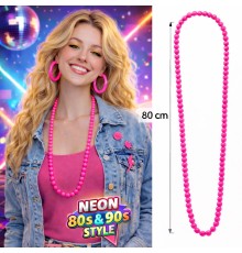 Neon Pembe Boncuk Kolye 80 cm – Retro 80’ler 90’lar Parti Aksesuarı
