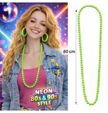 Neon Yeşil Boncuk Kolye 80 cm – Retro 80’ler 90’lar Parti Aksesuarı