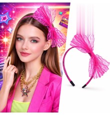 80’ler 90’lar Neon Pembe Dantel Taç Fiyonklu