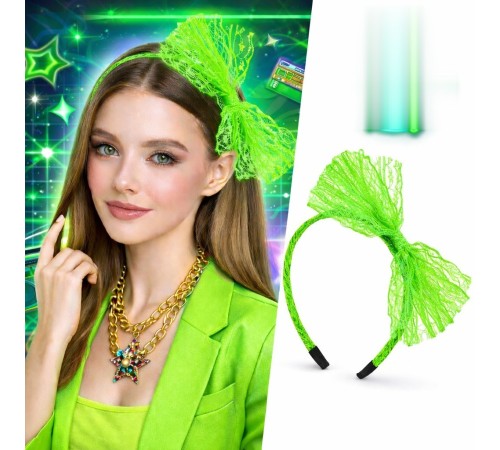 80’ler 90’lar Neon Yeşil Dantel Taç Fiyonklu