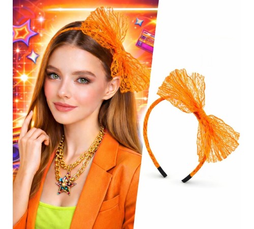 80’ler 90’lar Neon Turuncu Dantel Taç Fiyonklu