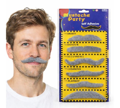 6 lı Yapışkanlı Gri Parti Bıyık Seti – Farklı Modeller