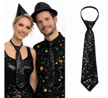 Siyah Renk Pul Payetli Işıltılı Parti Kravatı 33 cm