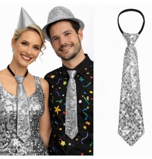Gümüş Renk Pul Payetli Işıltılı Parti Kravatı 33 cm