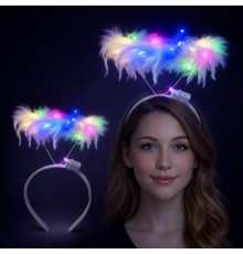 Renkli LED Işıklı Beyaz Tüylü Püsküllü Parti Tacı