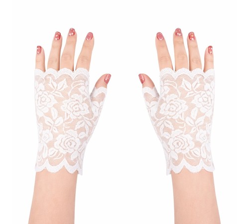 Beyaz Dantel Parmaksız Kısa Eldiven