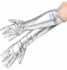 Gümüş Renk Dirsek Altı Lüks Saten Eldiven 40 cm
