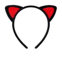 Peluş Kedi Kulak Taç Kırmızı Siyah – Çocuk Parti & Kostüm Tacı