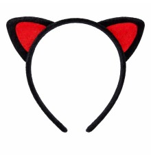 Peluş Kedi Kulak Taç Kırmızı Siyah – Çocuk Parti & Kostüm Tacı