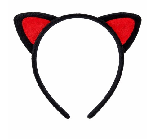 Peluş Kedi Kulak Taç Kırmızı Siyah – Çocuk Parti & Kostüm Tacı