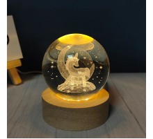 Dekoratif Ay içinde Unicorn Tasarımlı Ahşap Altlıklı Işıklı Cam Küre Cam 6 Cm MZ4-2337
