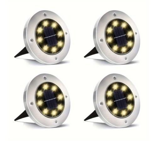 Solar Güneş Enerjili 8 Ledli Kazıklı Çim Zemin Bahçe Aydınlatma 3W Gün Işığı Sarı Led 4 Lü Set