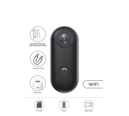 Aksiyon Kamerası 1080 P Manyetik Giyilebilir Geniş Açılı Klips Tasarımlı Kamera CMR34 Siyah