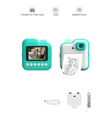 Dijital Fotoğraf Makineleri Çocuk Termal Resim Kağıt Baskılı Yazıcı Kamera Video Makinesi CMR15 Mavi