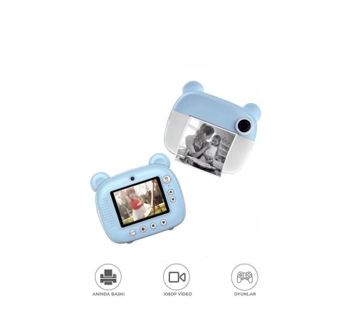 Dijital Fotoğraf Makinesi Çocuk Termal Resim Kağıt Baskılı Yazıcı Kamera Makinesi CMR14 Mavi