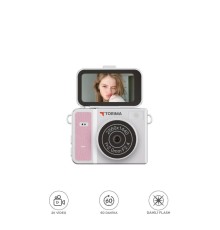 Mini Dijital Kamera Video Kamera 2K Flip Ekranlı CMR46 Pembe