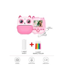 Dijital Fotoğraf Makineleri Çocuk Termal Resim Kağıt Baskılı Yazıcı Kamera Video Makinesi CMR21 Pembe