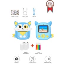 Dijital Fotoğraf Makineleri Çocuk Termal Resim Kağıt Baskılı Yazıcı Kamera Video Makinesi CMR20 Mavi