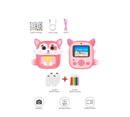 Dijital Fotoğraf Makineleri Çocuk Termal Resim Kağıt Baskılı Yazıcı Kamera Video Makinesi CMR20 Pembe