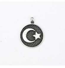 Gümüş Ayyıldız Kabartma  Model Erkek Kolye