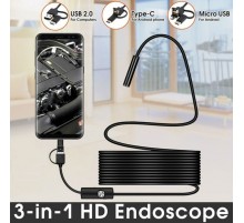 Endoskop 3 In 1 Yılan Kamera Usb Micro Usb Type-c 10m Sert Kablo