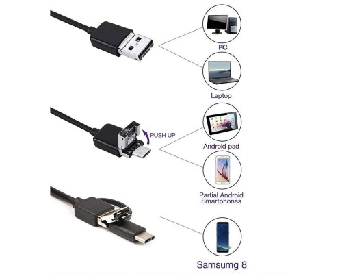 Endoskop 3 In 1 Yılan Kamera Usb Micro Usb Type-c 2m Sert Kablo