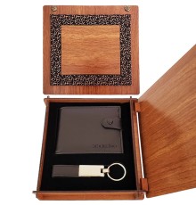 Deri Ahşap Kutulu Cüzdan ve Anahtarlık Set