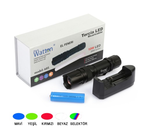 10W 2000 Lümen 4 Renk Güçlü EL Feneri Wt-605 10W 2000 Lümen 4 Renk Güçlü EL Feneri Wt-605