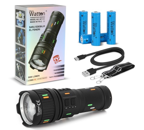 5000 Lümen Cree Tg Led Şarj Göstergeli El Feneri Wt-731 5000 Lümen Cree Tg Led Şarj Göstergeli El Feneri Wt-731