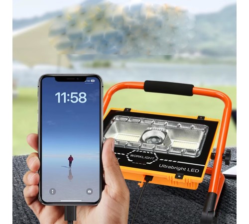 P70 LED Solar Panel Şarjlı Taşınabilir Projektör 176 SMD + Yan LED WT-734