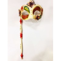 Kırmızı Renk İşlemeli Tutmalı Venedik Göz Maskesi 33x17 cm