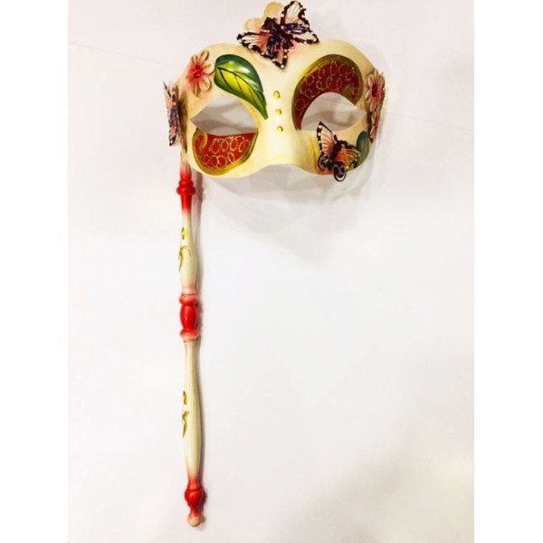 Kırmızı Renk İşlemeli Tutmalı Venedik Göz Maskesi 33x17 cm