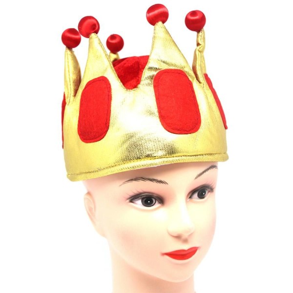 Sarı Renk Kırmızı Ponponlu Kumaş Kraliyet Kral Şapkası Çocuk Boy