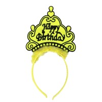 Happy Birthday Neon Sarı Renk Doğum Günü Tacı 24x15 cm