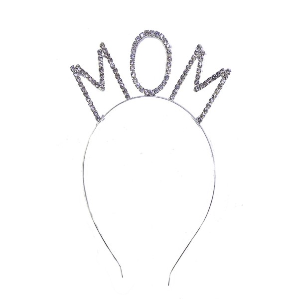 Kristal Taşlı Gümüş Renk Mom Tacı Anne Tacı 12x17 cm