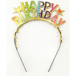 Rengarenk Happy Birthday Yazılı Altın Renk Unicorn Doğum Günü Tacı